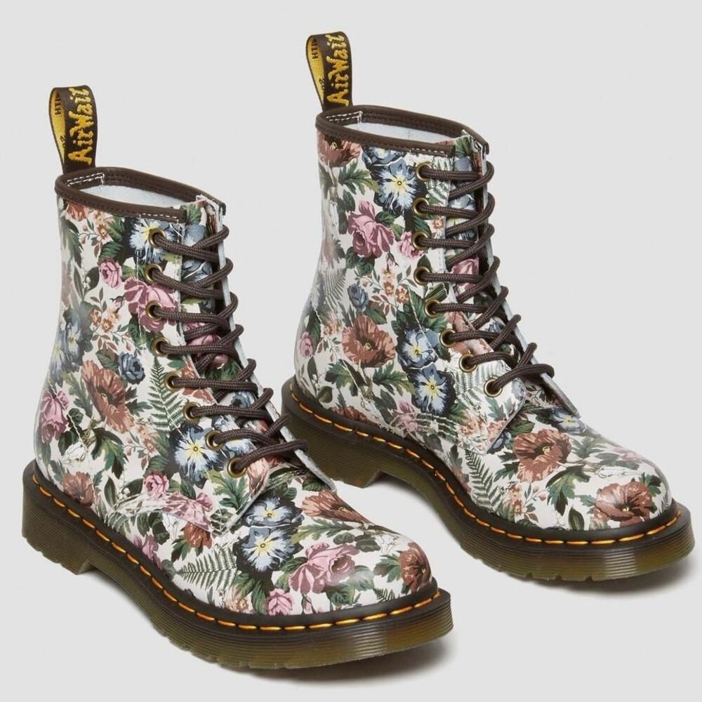 NEW Dr Martens 1460 English Garden Floral Leather Lace Up Combat Boots Womens‎ 8